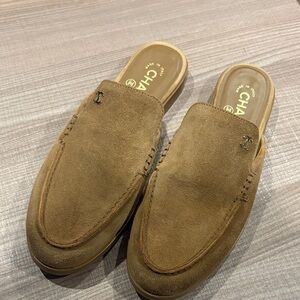 CHANEL Men's Tan Suede Slip-On Loafers
